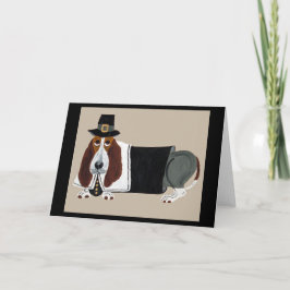 Cartão Basset Hound Dia de Ação de Graças Peregrino