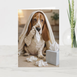 Cartão Basset Hound Doente com Lenços