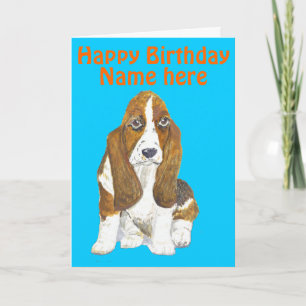 Cartão Basset Hound Happy Birthday, adicione nome frente