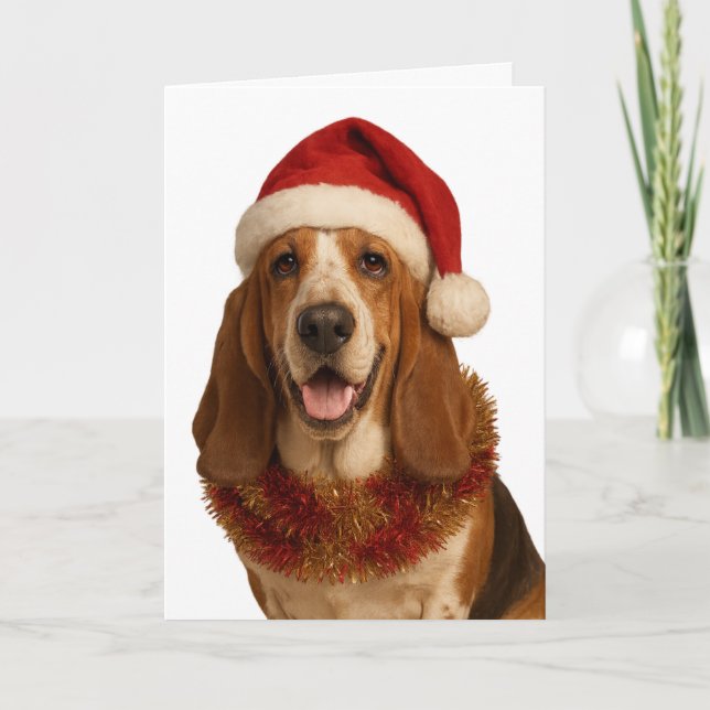 Cartão Basset Hound in a Santa hat Christmas card (Frente)