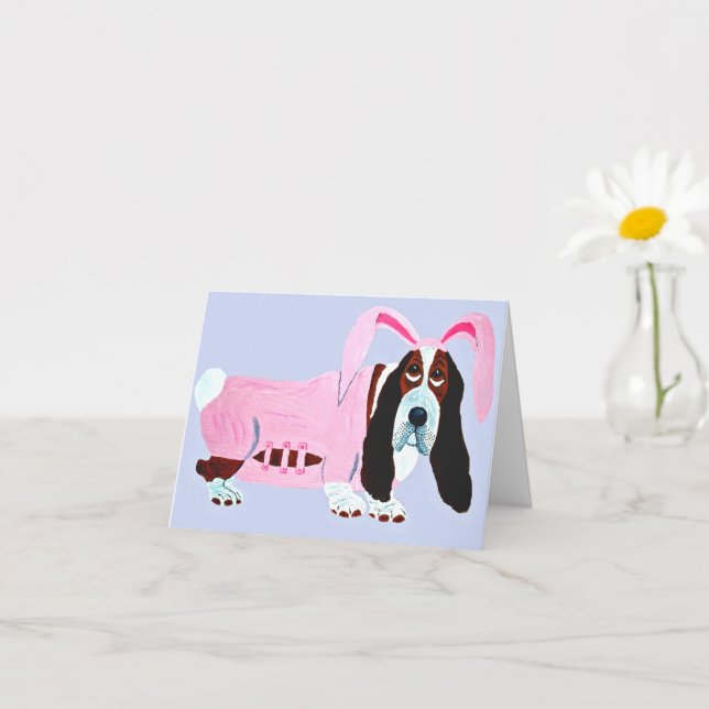Cartão Basset Hound In Pink Bunny Suit (Planta pequena)