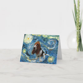 Cartão Basset Hound na Noite Estelar