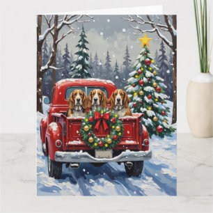 Cartão Basset Hound Natal Caminhão Vermelho Férias