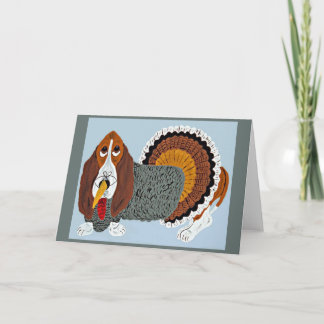 Cartão Basset Hound no Dia de Ação de Graças com Fantasia