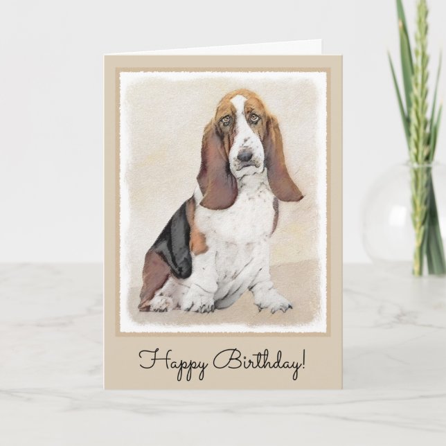 Cartão Basset Hound Painting - Cute Original Dog Art (Frente)
