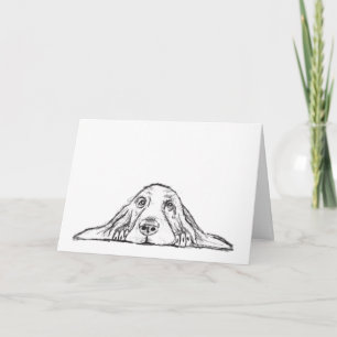 Cartão basset hound preto branco simples olhos de cachorr