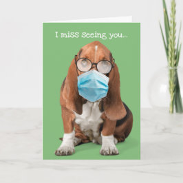 Cartão Basset Hound With Face Mask and Foggy Glasses