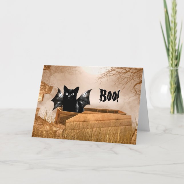 Cartão Bat cat Halloween boo (Frente)