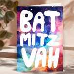 Cartão BAT MITZVAH Personalizável Galáxia Arco-íris Parab<br><div class="desc">Texto desenhado à mão por mim para você com um fundo colorido de arco-íris. Adicione seu próprio texto dentro do cartão. Para mais designs e cores, verifique minha loja! Ou me avise se você gostaria de algo personalizado. Eu também tenho papel de embrulho correspondente e, claro, versões de Bar e...</div>