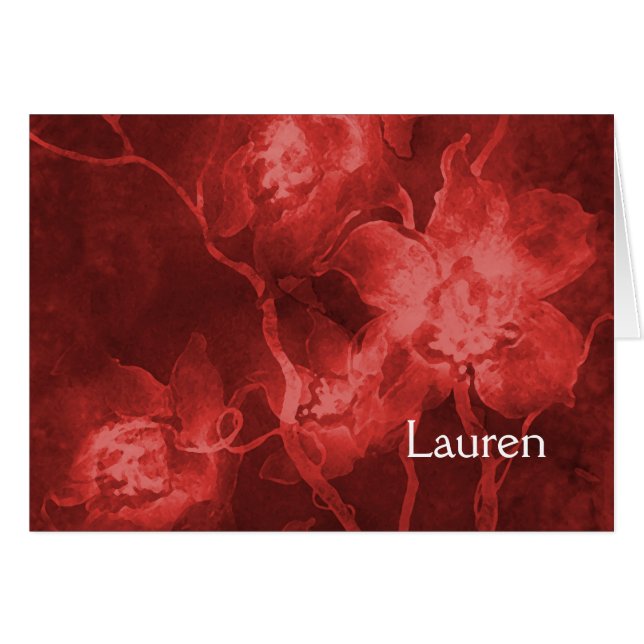 Cartão Bat Mitzvah Red Watercolor Flores (Frente horizontal)