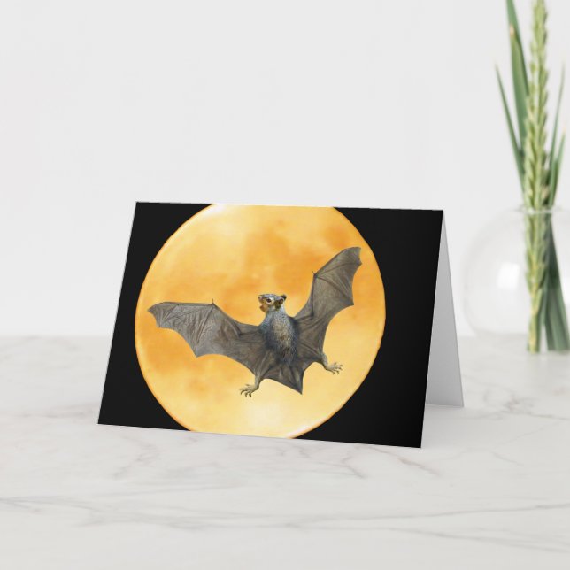 Cartão Bat Squirrel Moon Halloween Card (Frente)