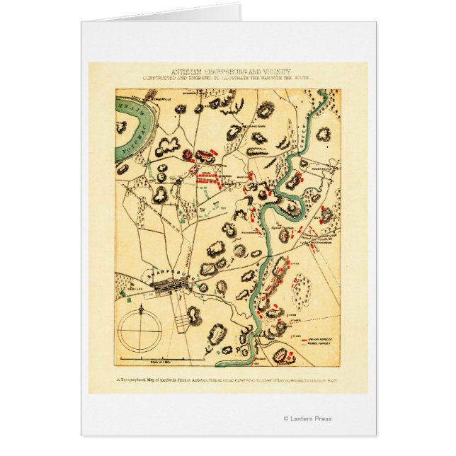 Cartão Batalha de Antietam - Mapa Panorâmico da Guerra Ci (Frente)