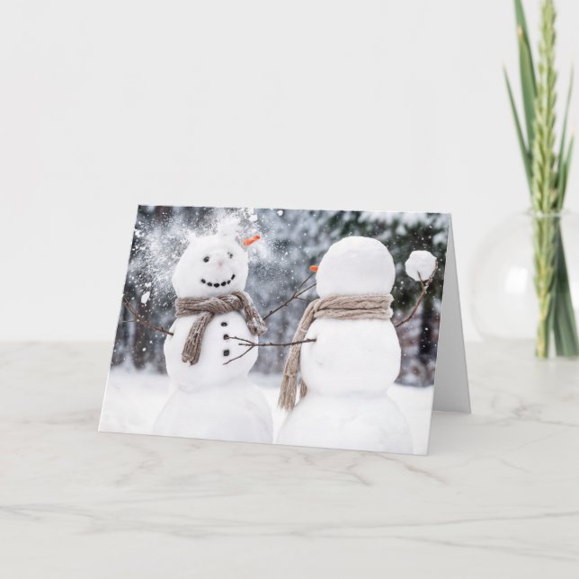 Cartão Batalha de Bolas de Neve de Natal (Frente)