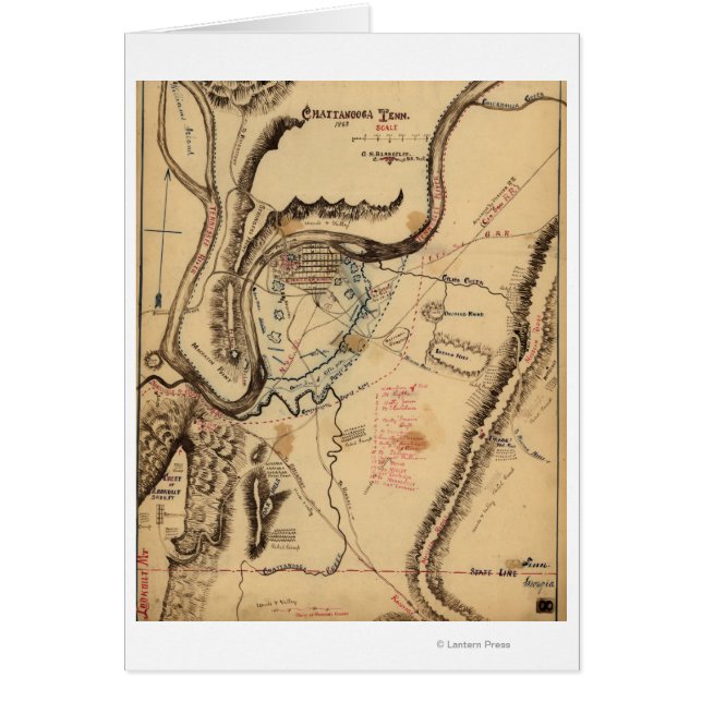 Cartão Batalha de Chickamauga - Mapa Panorâmico da Guerra (Frente)