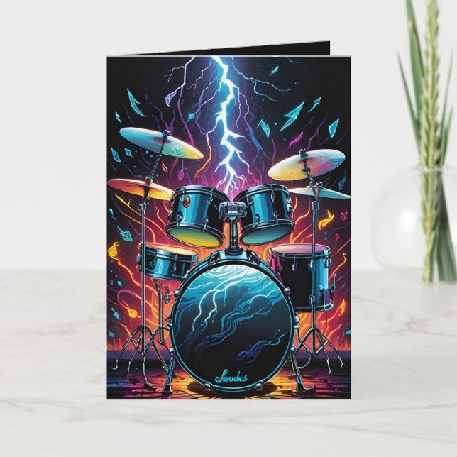 Cartão Bateria Branca Toque Um Tambor (Frente)