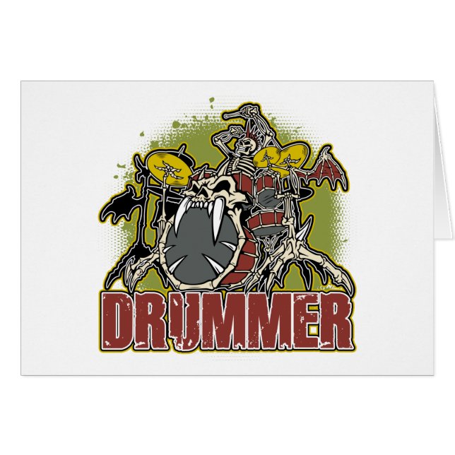 Cartão Baterista de esqueleto da rocha (Frente Horizontal)