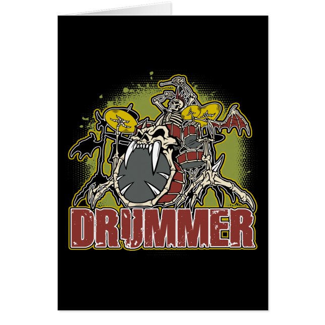 Cartão Baterista de esqueleto da rocha (Frente)