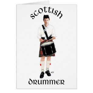 Cartão Baterista Escocês - Kilt Vermelho
