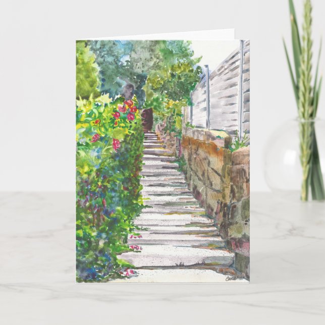 Cartão Bath Steps Watercolor Greeting Card (Frente)