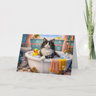 Cartão Bath Time , Cat Greeting Card