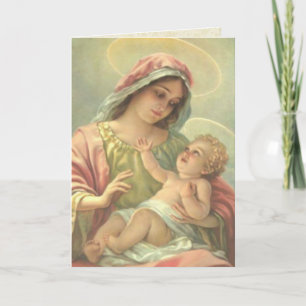 Cartão BATISMO DE MENINA Virgem Maria com Menino Jesus Sa