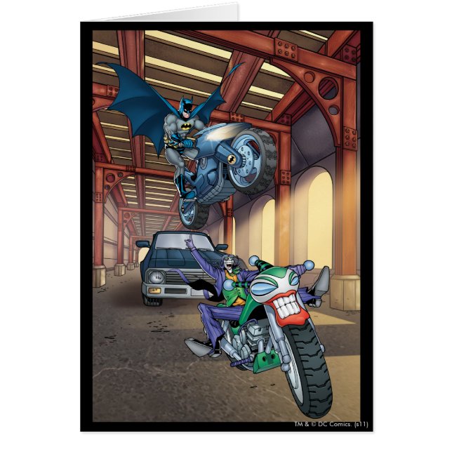 Cartão Batman & Joker - Dirigindo Motociclos (Frente)