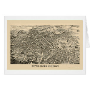 Cartão Battle Creek, mapa panorâmico do MI - 1880s