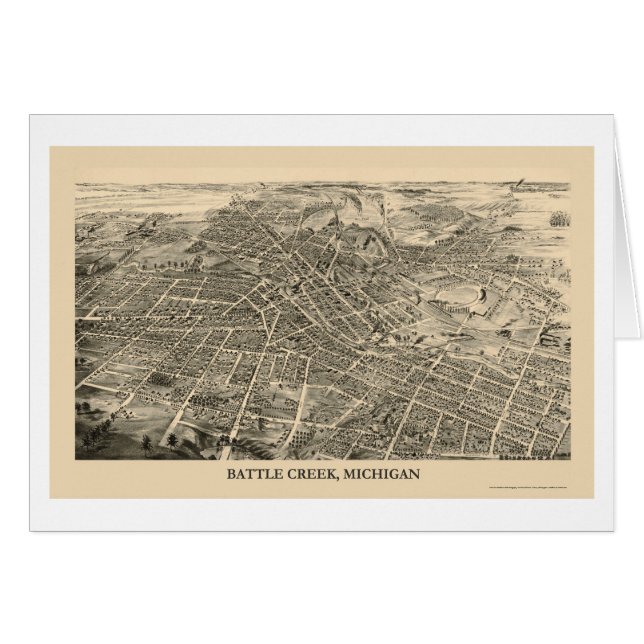 Cartão Battle Creek, mapa panorâmico do MI - 1880s (Frente Horizontal)