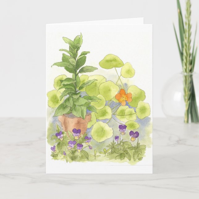 Cartão Bay Nasturtium Watercolor Flower Art Note Card (Frente)