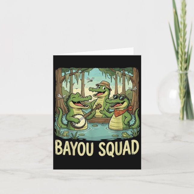 Cartão Bayou Squad Louisiana Alligator Retro Wildlife Tra (Frente)