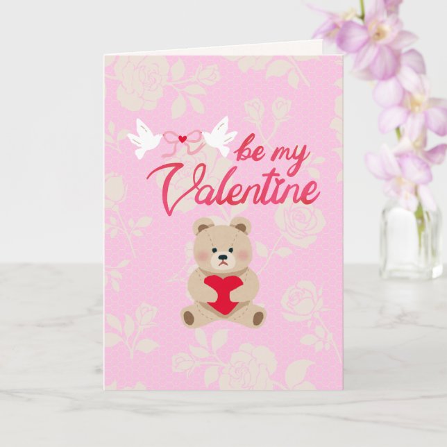 Cartão Be My Valentine Teddy Bear Valentine's Day Card (Orquídea)