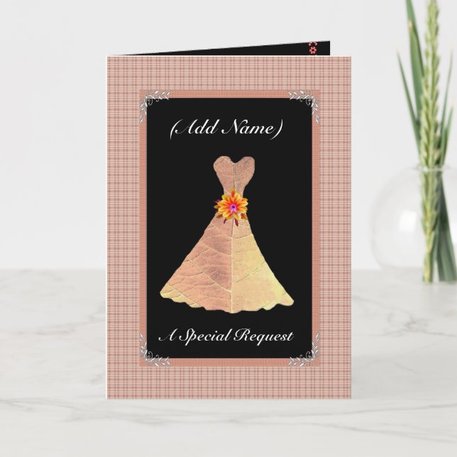 Cartão Be My Wedding Reader  GOLD Leaf Dress & Plaid Trim (Frente)