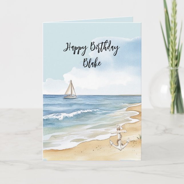 Cartão Beach Coast Ocean Boat Anchor Birthday (Frente)