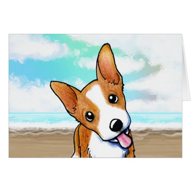 Cartão Beach Corgi Puppy (Frente horizontal)