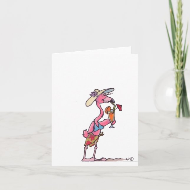 Cartão Beach Flamingo Cocktail Notecard (Frente)