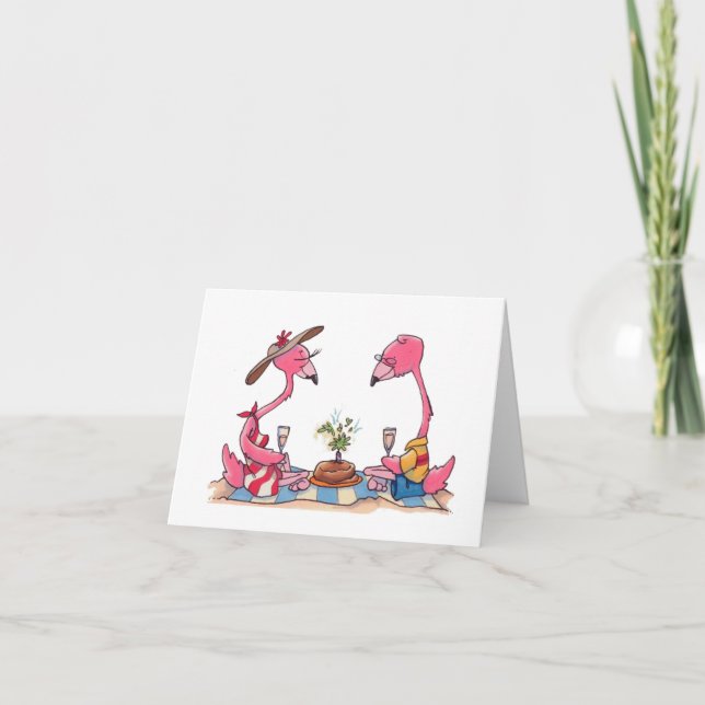 Cartão Beach Flamingo Picnic Notecard (Frente)