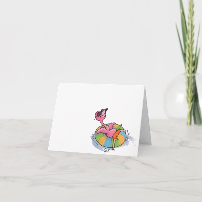 Cartão Beach Flamingo Tubing Notecard (Frente)