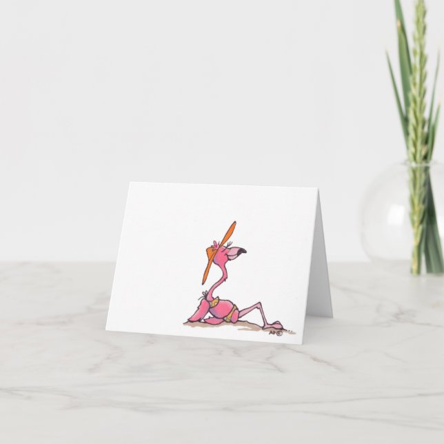 Cartão Beach Flamingo Vacation Sunbathing Notecard (Frente)
