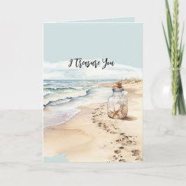 Cartão Beach Sand Starfish Bottle I Treasure You