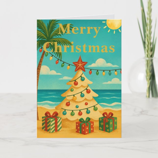 Cartão Beach Vibes Cute Message Inside Custom Christmas  (Frente)