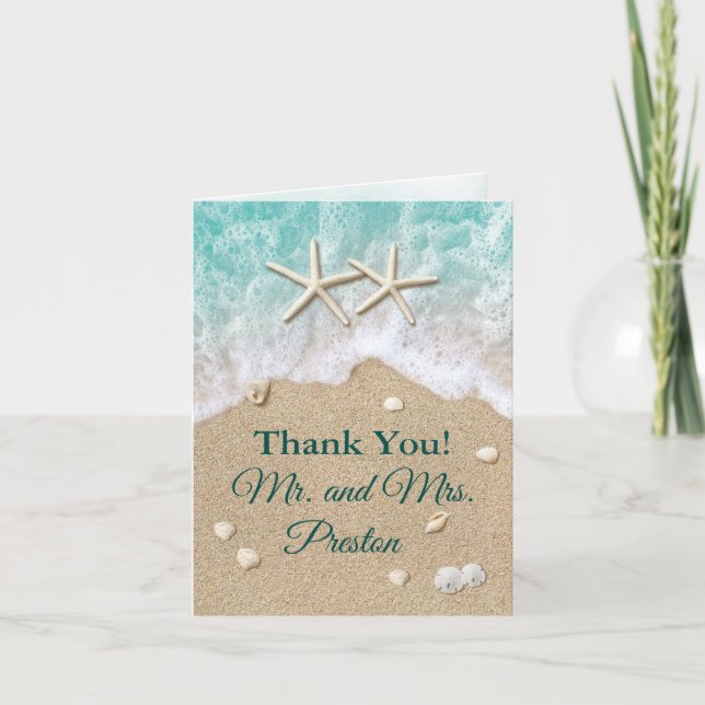 Cartão Beach Waves & Starfish Thank You Card (Frente)