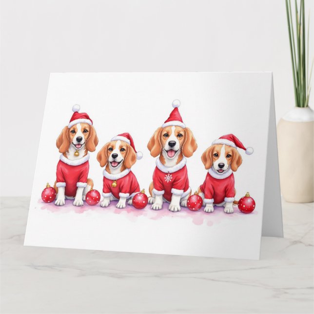 Cartão Beagle Christmas Dress Santa Hat (Frente)