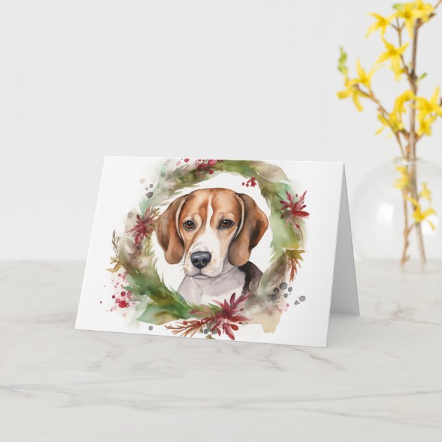 Cartão Beagle Christmas Wreath Festivo Pup (Flor Amarela)