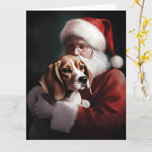 Cartão Beagle com Papai Noel Natal Festivo