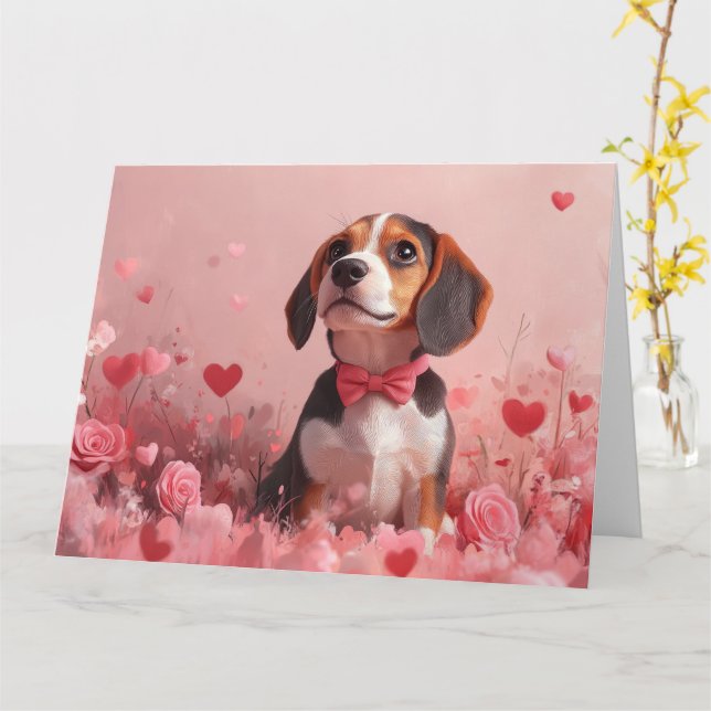 Cartão Beagle com Rosas - Dia dos Namorados (Flor Amarela)