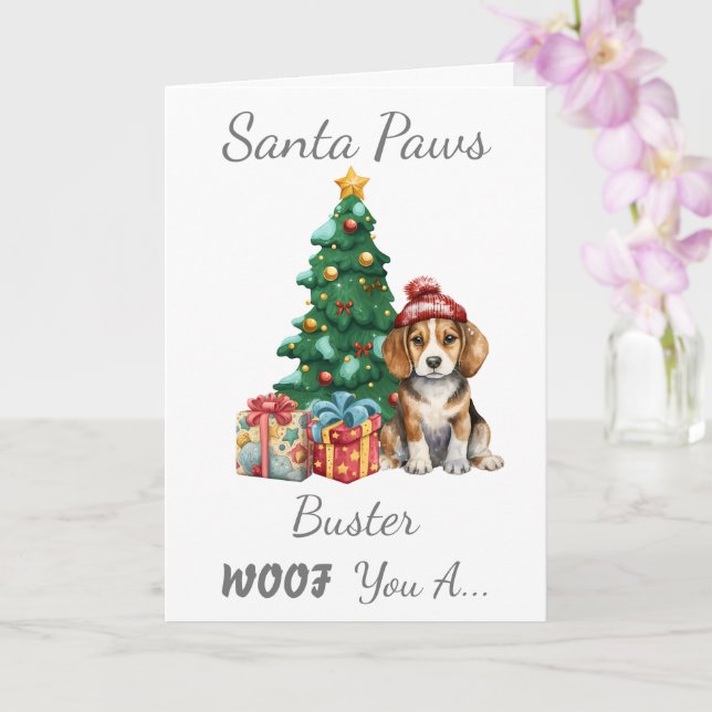 Cartão Beagle de Cães de Natal Personalizável (Orquídea)