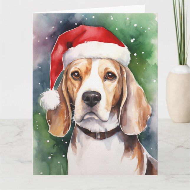 Cartão Beagle Dog Papais noeis de Natal (Frente)