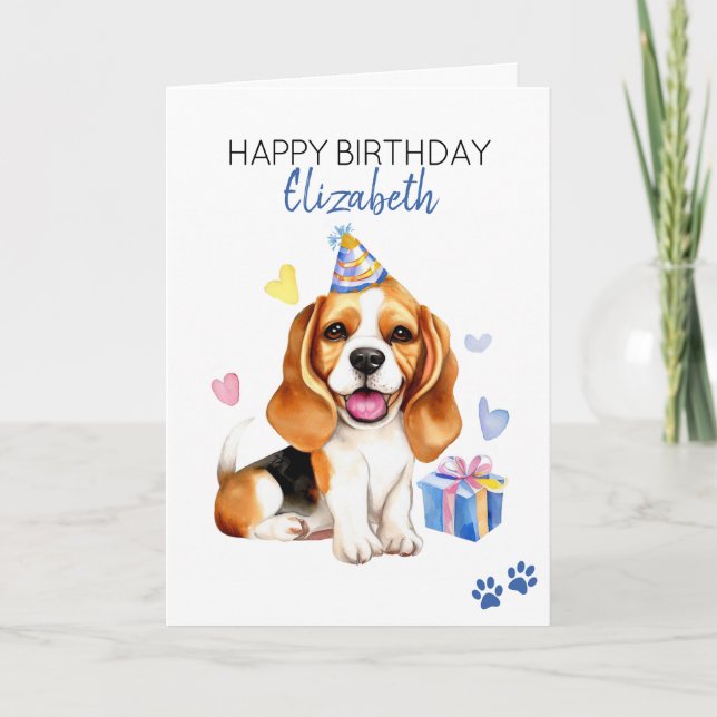 Cartão Beagle Dog Personalizado Feliz Aniversário (Frente)