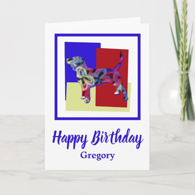 Cartão Beagle Dog Silhouette Red Blue Yellow Birday (Frente)