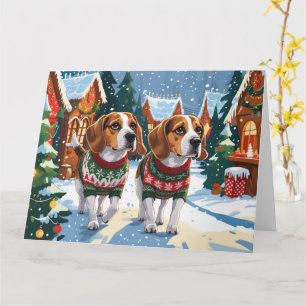 Cartão Beagle Dogs Feriado de Natal